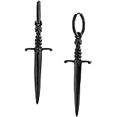 HAQUIL Sword Earrings, Black Plated Stainless Steel Gothic Punk Dagger Sword Pendant Dangle Drop Earrings, Goth Jewelry Gift for Women