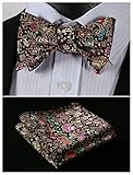 SetSense Men's Floral Jacquard Woven Self Bow Tie Set One Size Brown / Pink