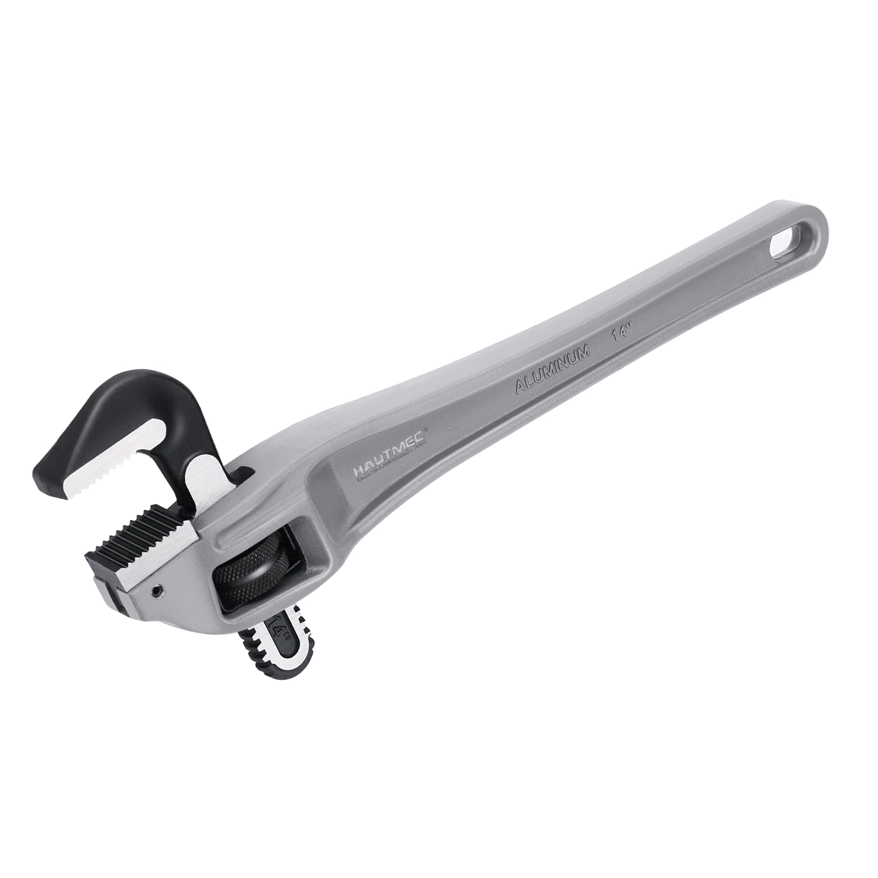 HAUTMEC 350mm (14 Inch) Heavy Duty Aluminum Offset Pipe Wrench, 50mm (2") Jaw Capacity, Adjustable Plumbing Wrench, Drop Forged, Exceed GGG Standard HT0189