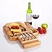 Bamboo Cheese Board - Charcuterie Platter & Serving Tray, 4 Stainless Steel Knife & Thick Wooden Server, and 4 Round Fruit trays. Fancy House Warming Gift for Wedding, Anniversary, or Engagement
