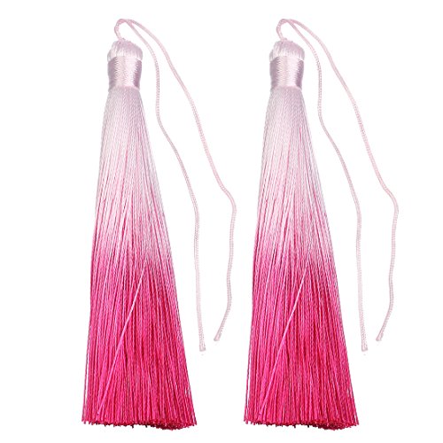Linsoir Beads Fashion Trend Ombre Tassels Dyed Hot Pink Gradient Tassels 5 inch Large Long Silk Tassel for DIY Jewelry Home Decoration 4 pcs/lot
