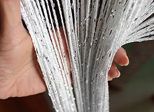 Eyotool 3x3 M Door String Curtain Rare Flat Silver Ribbon Thread Fringe Window Panel Room Divider Cute Strip Tassel for Wedding Coffee House Restaurant Parts (White)