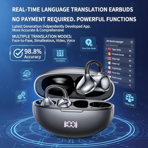 4-in-1 Latest AI Bluetooth Translation Earbuds, Real-time Translator of 164 languages; No subscription required; Powerful Bass & Full-Range Frequency Response, Premium Audio with Innovative Technology