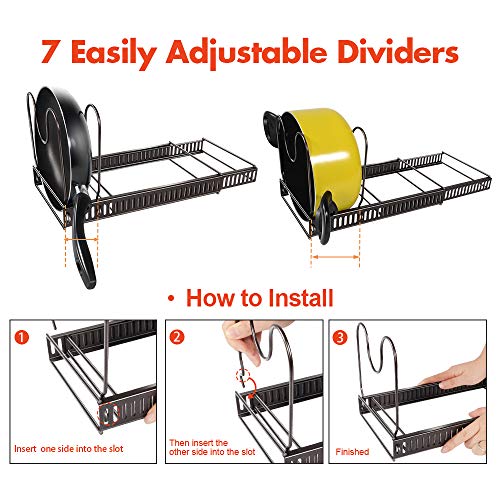 Expandable Pan Organizer Rack With 3 Pan Protector Holds 7 Pans & Lids Adjustable Cookware Rack For Kitchen Organization And Storage Masthome