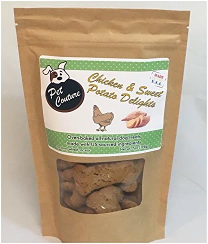 Healthy Delicious Sweet Potato And Chicken Dog Treats - All Natural Oven Baked Biscuits - Made With US Sourced Ingredients - Organic And Wholesome - Made In The US - 7oz Bag