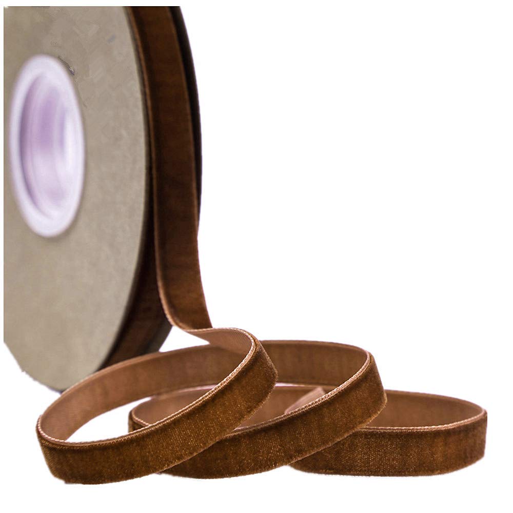 Velvet Ribbon for Crafts, 20 Yard, 3/8, 5/8, 1 Inch Widths, Multicolour (Red Brown, 10mm)