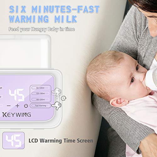 Baby Bottle Warmer Bottle Sterilizer, 6-in-1 Baby Milk Warmer 2 Bottle Warmer for Breast-Milk with LCD Timer and Temperature Display, Fast Heating All Baby Bottles, BPA Free(Purple)