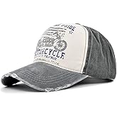 LONGTEN Vintage Baseball Cap 100% Cotton Washed Denim Trucker Cap Motorcycle Print Pattern Outdoor Sun Hat for Man Women