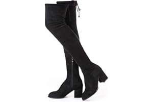 N.N.G Women Over Knee Boots Thigh High Suede Block Heel Lace Up Black Winter Long OTK Comfort
