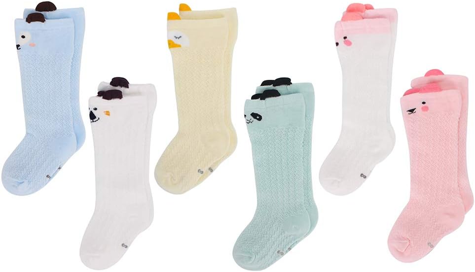 LACOFIA6 Pairs Baby Long Socks Toddler Girls Cotton Knitted Knee High Socks