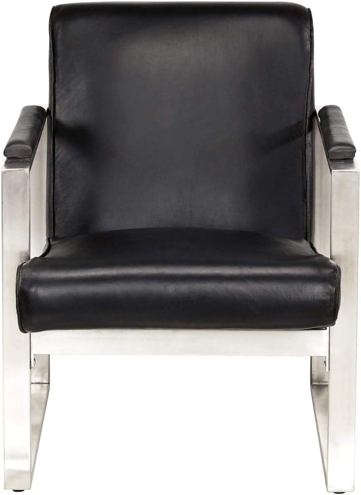 Poltrona a pozzetto nera 60x73x77 cm in vera pelle B08FQSVZBC