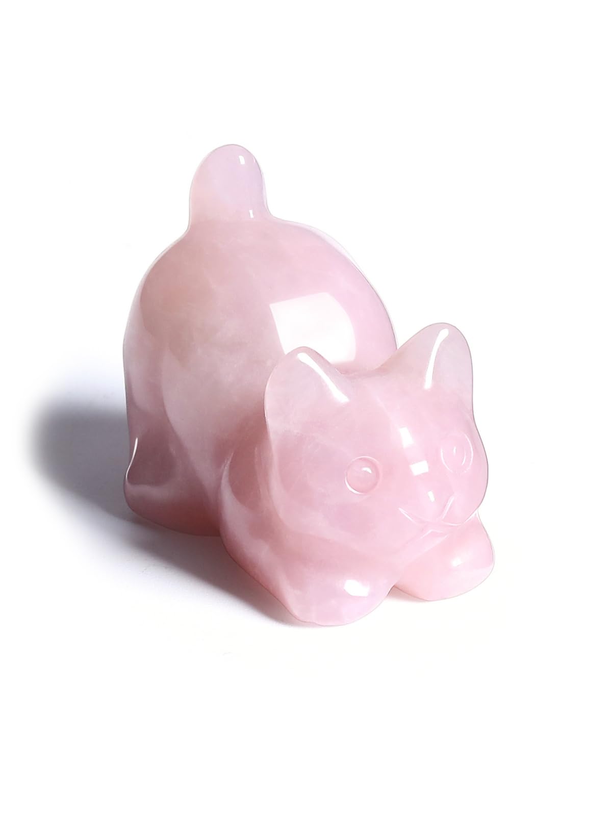 CrystalTears Rose Quartz Crystal Cat Figurine Ornament for Cat Lovers Cute Cats Gifts for Women Healing Crystals Gemstone Cats Statue for Home Office Desk Decor, Good Luck Crystal Gift for Christmas