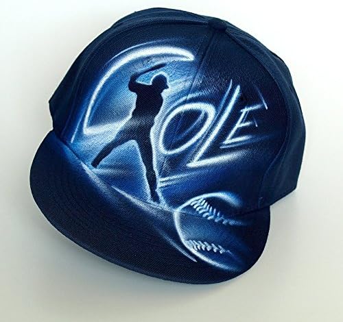 Hand painted Baseball player Snapback hat, cap, with name, initials, airbrushed, flat billed, full cap, new era, black, navy, adults and toddler size, for baseball team, boys and girls, Cole