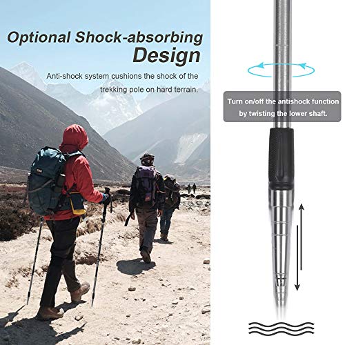 Lifella Collapsible Trekking Poles, 2 Pack Lightweight Adjustable Shock-Absorbent Walking Sticks with Terrain Accessories & Carry Bags for Mountain Hiking, Camping, Backpacking