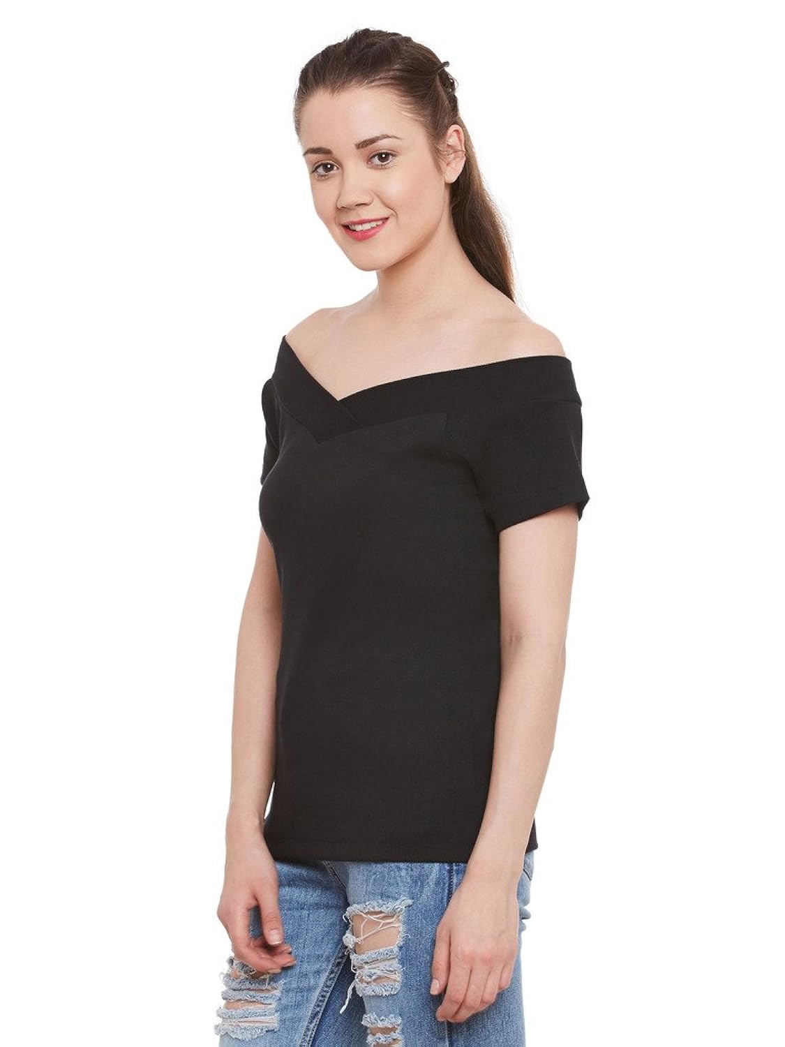 miss chase womens black off shoulder top