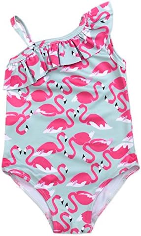 Happy Kido Baby Girl Swan Print Bikini Ruffles Sleeve Swimsuits Backless Bathing Suits for Toddler Girl (Green, 4-5 Yesrs)