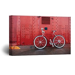 Canvas Wall Art - A Bike in Front of a Red Wall - Giclee Print Gallery Wrap Modern Home Art Ready to Hang - 12x18 inches