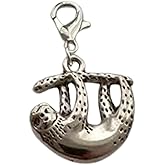 WYGUYO 2 Pcs Sloth Charms, Very Cute Sloth Clip on Charm, Dangle Pendant Zipper Pull Antique Silver Color