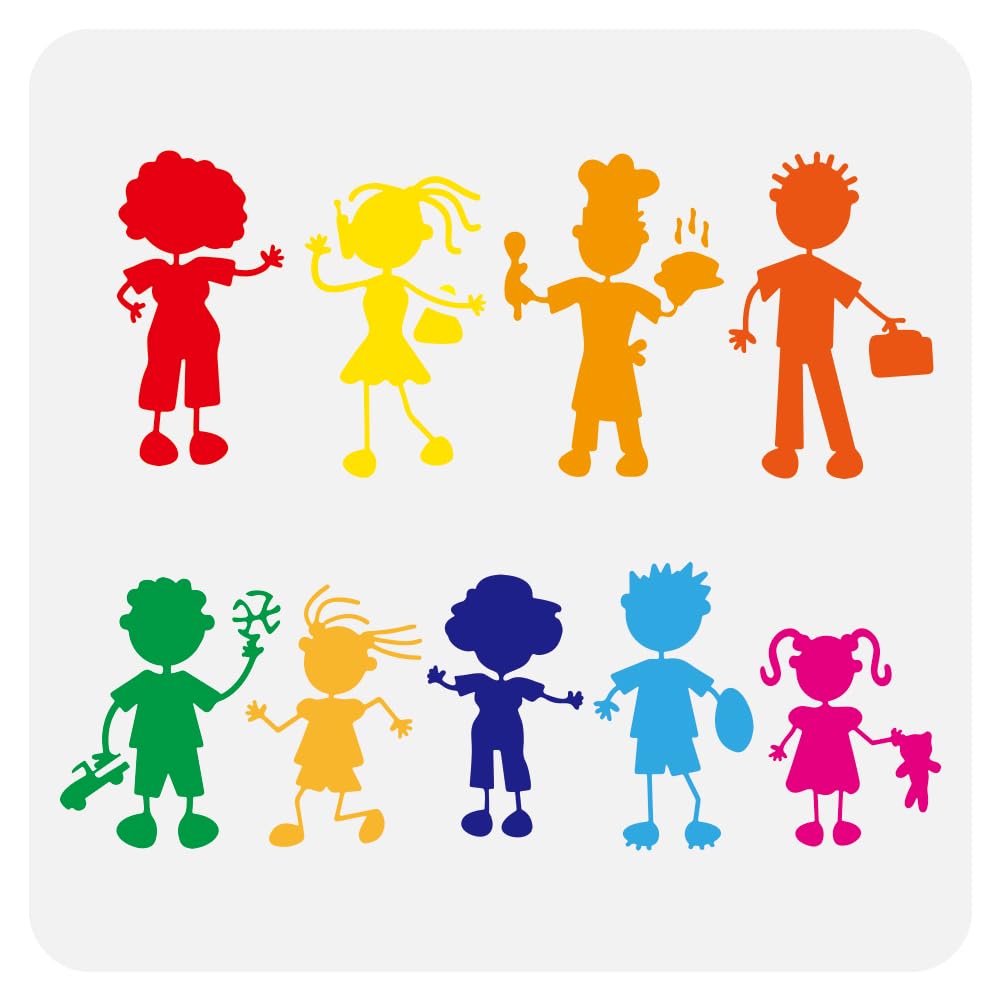 FINGERINSPIRE Cartoon Character Silhouette Stencil 30x30cm Family Member Silhouette Large Stencils Small Figures Drawing Painting Stencils Character Themes Templates for Fabric Floor Furniture Wood