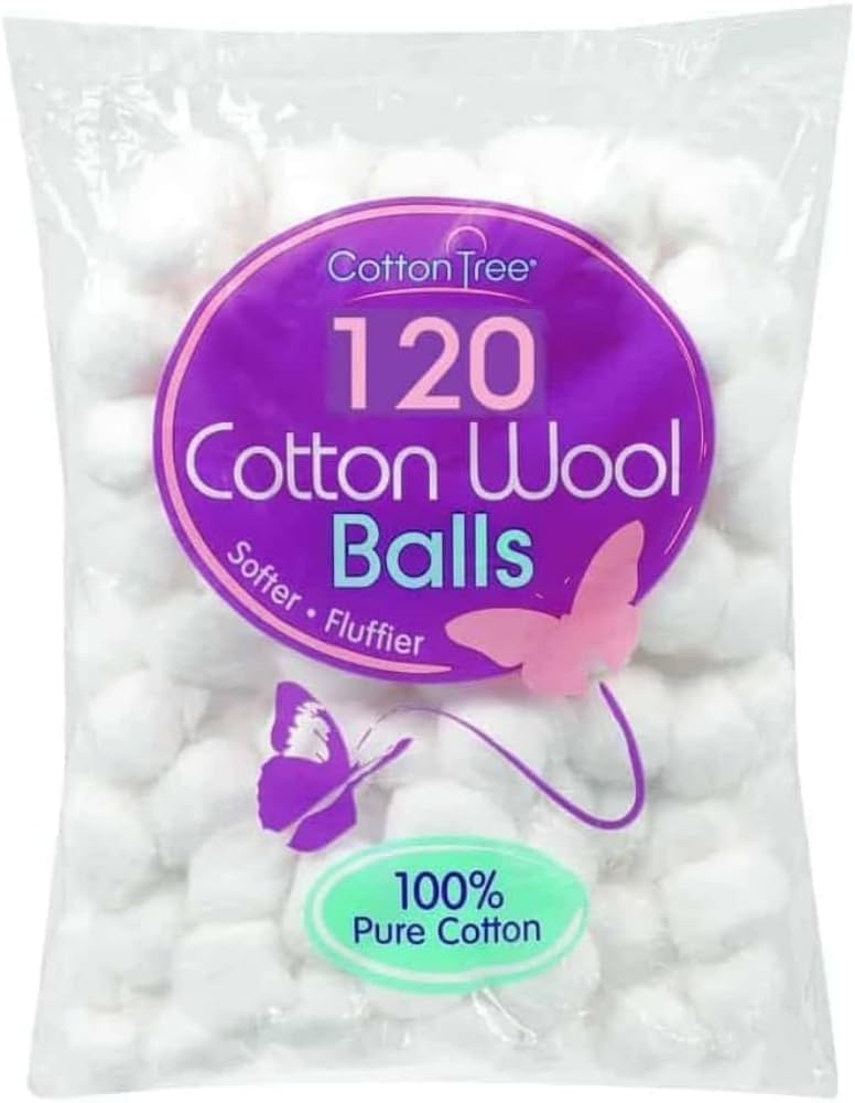 Cotton Tree 100 Percent Pure Cotton Wool Balls Pack of 120 Soft