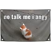 3x5 Feet Cat Meme Single Sided Flag with Quote "No Talk Me I Angy" with Four Brass Grommets - Funny Animals Banner for Wall Decoration - Polyester Funny Cats Flags Outdoor or Indoor Yard Décor