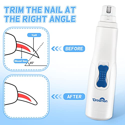 Dreamon Dog Electric Nail File Grinders, Pet Nail Trimmer Low Noise, Long Working Time, for Small Medium Large Breed Dog and Cat
