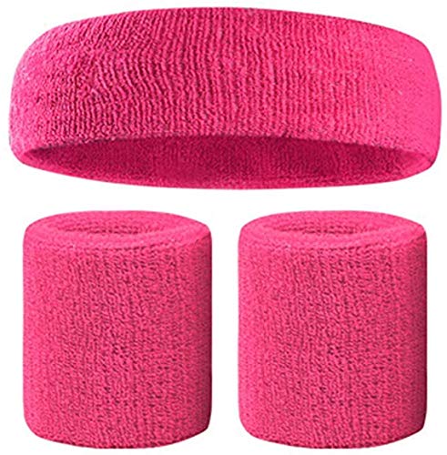 KANGKAI Sweatbands Set with Sports Headband Wristbands Soft Thickened Sweat Band for Gym Tennis Gymnastics Football Soccer Basketball Running Athletic Sports 3 Pack【Red】