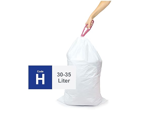 COMPATIBLE WITH SIMPLEHUMAN CODE H – 150 COUNT (3 ROLLS) DURABLE CUSTOM FIT PLASTIC TRASH BAGS W/DRAWSTRING – 30-35 LITER/ 8-9 GALLON TRASH CANS – HEAVY DUTY GARBAGE BAG – MADE IN USA