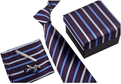 Ysiop Formal Neck Ties Clips Pocket Square and Cufflinks Set for Business Men 11