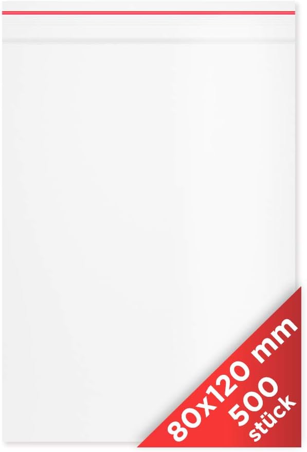Zip Bags 500 Pieces 80 x 120 mm 8x12cm 5 µ with Pressure Lock closable Baggies, 500 Items, 80 x 120 mm 25 µ