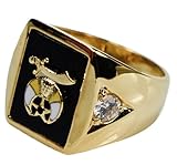 Shriner Men's Ring Black Onyx 18K Gold Overlay Size 9 10 11 12 13 14