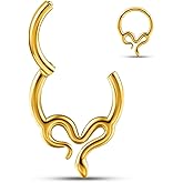 Twolobes 16G/8mm Septum rings,1PC Snake shape ASTM F136 Titanium Nose Ring Daith Helix Rook Tragus Piercing Jewelry, Earring Gold Silver Conch Piercing Jewelry