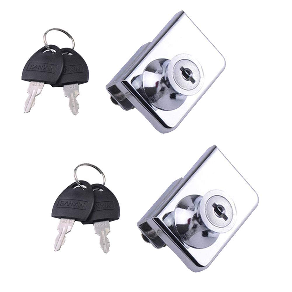 Glass Cabinet Door Locks, 2 Pcs Double Open Zinc Alloy Security Showcase Display Cabinet Door Locks with Keys for 5-8mm Glass Door (One for All)