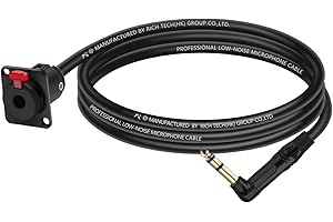 ROBAUN D-Type 6.35MM Stereo Panel Mount to 6.5MM 90 Degree Stereo Jack Cable 1/4" Female to 1/4" Male Plug Adapter(C1025BK-BK