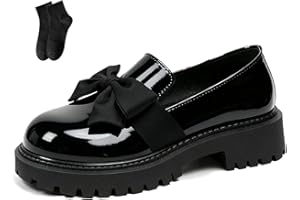 Women's Black Platform Loafers with Bow, Elegant Round Toe Chunky Platform Penny Loafers for Women Slip-on Comfortable Casual