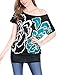 Allegra K Women Short Batwing Sleeve Flower Pattern Tunic Shirt L Turquoise