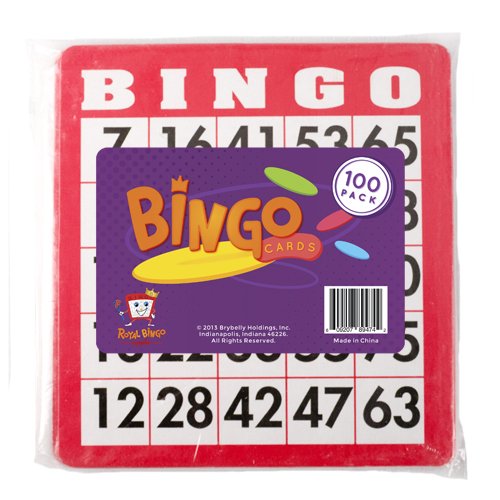 Royal Bingo Supplies 100 Red Bingo Cards with Unique Numbers