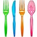 Tiger Chef 80-Piece Neon Assorted Glow Party Supplies Includes Neon Assorted Colors Hard Plastic Plates, Cups and Cutlery in Neon Pink, Blue, Green and Orange (Service for 16)