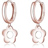 SLUYNZ Solid 925 Sterling Silver Flower Hoop Earrings for Women Teens Cute Flower Hoop Earrings Huggie