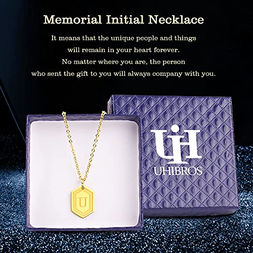 UHIBROS Necklaces for Women, 14K Gold Plated Hexagon Initial Necklaces, Dainty Personalized Alphabet Letter Choker with Adjustable Chain Pendant, Jewelry Gift for Women, Girls or Men-U