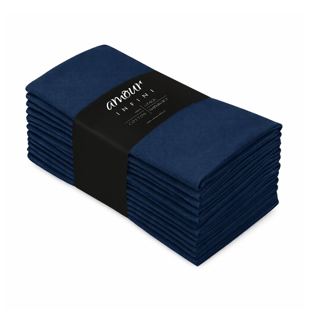 AMOUR INFINI Cotton Napkins | 12 Pack | 45 x 45 cm | 100% Ring Spun Premium Cotton |Dinner Napkins | Highly Absorbent Cloth Napkins | Navy Blue