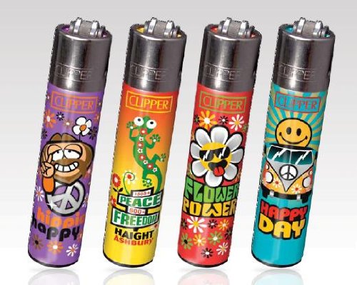 4 Clipper Lighters Refillable Peace Freedom Happy...