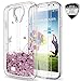 LeYi for Galaxy S4 Case with Tempered Glass Screen Protector [2 Pack] for Girls Women, Cute Bling Shiny Moving Quicksand Liquid Clear TPU Protective Phone Case for Samsung Galaxy S4 ZX Rose Gold