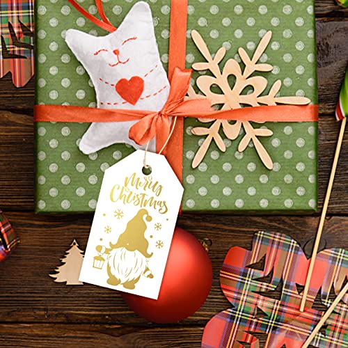 Koogel Christmas Paper Tags, 120PCS Gold Foil Gift Tags Hang Name Labels with Twine for DIY Xmas Present Gift Box Christmas Party Decoration