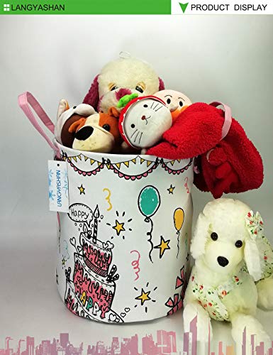 LANGYASHAN Storage Bin，Canvas Fabric Collapsible Organizer Basket for Laundry Hamper,Toy Bins,Gift Baskets, Bedroom, Clothes,Baby Nursery (Cake) - Thumbnail 6