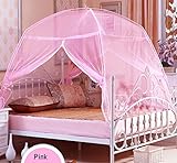 CdyBox Foldable Baby Adult Double Zipper Door Sleeping Yurt Mosquito Net Bed Canopy with Stand (L, Pink)