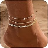 MFRYK Gold Ankle Bracelets for women,14k Gold/Silver Plated Waterproof Layered lightweight Cuban Link Figaro Chain Heart anklet butterfly anklet Pearl Ankle Bracelets Set Gold Anklets for women Trendy Jewelry Gift for Women