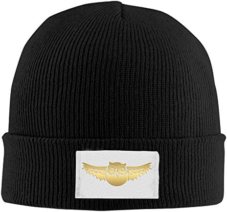Winter Golden Fling Owl Beanie Hats Boy Black Elastic Rib Knit
