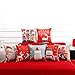 niceEshop Creative Fashion Cotton Linen Square Decorative Throw Pillow Cover Colored Drawing Red Base Reindeer