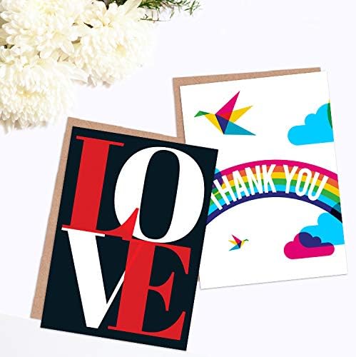 Wee Blue Coo Geometric Bright Bold Quirky Love All Occasions Various Assorted Blank Greeting Cards With Envelopes includes Birthday Congratulations Thank You Pack of 6 - Image 5